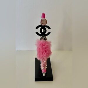 Pink Fluffy Pen with Logo Accents